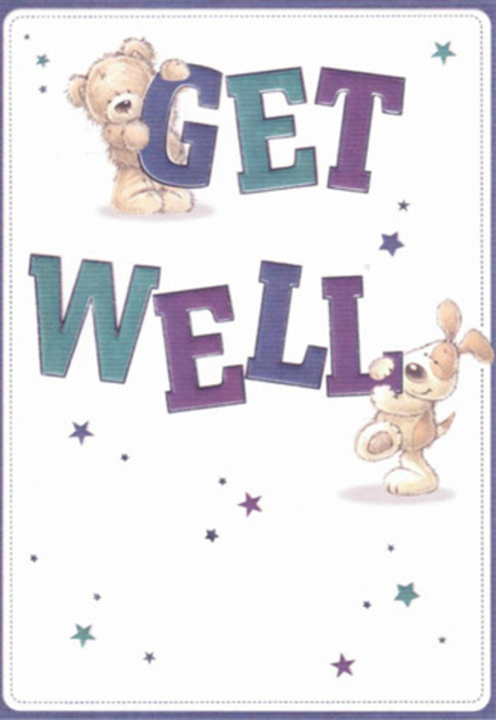 In this inviting get well card, a spirit of gentle encouragement and whimsical friendship comes alive, shaped by the artistry reminiscent of local Spitalfields markets. Set against a luminous white backdrop, a fuzzy, cocoa-brown bear and a spirited, soft-eared puppy animate the card, their interactions playful yet deeply sincere. Stars styled as sparkling bursts spin through the space, scattering metaphorical good wishes as they go-each one rendered in shades of purple and blue that recall the evening glow over Old Spitalfields Market. The words 'Get Well' command attention, shaded in expressive indigos and aquas, their rounded forms grounded in steadfast reassurance. The detailed, almost tactile illustration of the bear's downy coat and the pup's velvet-soft ears evoke the same sensory pleasure as running your hands over a bunch of fresh petals chosen from a bustling local florist. There is lightness here, an airy ease matched only by a bright bouquet prepared to lift a loved one's spirits. Every stroke and flourish suggests heartfelt intention-a narrative of care that translates seamlessly whether sent with a local arrangement or offered alone. This card captures the nurturing, connective energy that defines Florist Spitalfields' approach to both flowers and the community itself.