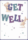 Delighting in playful optimism, this get well card offers more than a simple greeting-it radiates the warmth and encouragement that Spitalfields residents know well. Two adorable figures, a cuddly bear and a lively puppy, spring forward across the design, their bodies gently embracing and balancing the prominent, hand-illustrated letters spelling out 'Get Well.' The text, set in vibrant shades of indigo and teal, stands out in bold relief against a creamy, inviting background that glows like the morning light on Fournier Street. Stars of blue and purple scatter across the scene, infusing the card with a delicate sense of hope and gentle magic. The artists' attention to the plush fur of the bear and the puppy's tactile ears brings an almost huggable softness, creating a sensation akin to receiving a comforting embrace or a bouquet from one's favourite Spitalfields florist. Intended to soothe and uplift, the illustration is as much an emotional salve as it is a visual delight, perfect for sending a dose of heartfelt care and encouragement alongside flowers delivered with love and expertise throughout the local area.